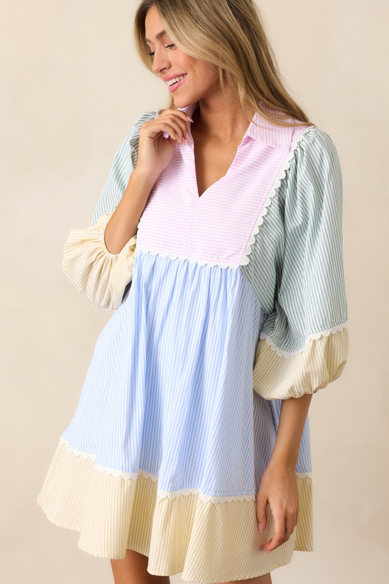Afternoon Drink Pink Multi Stripe Mini Dress