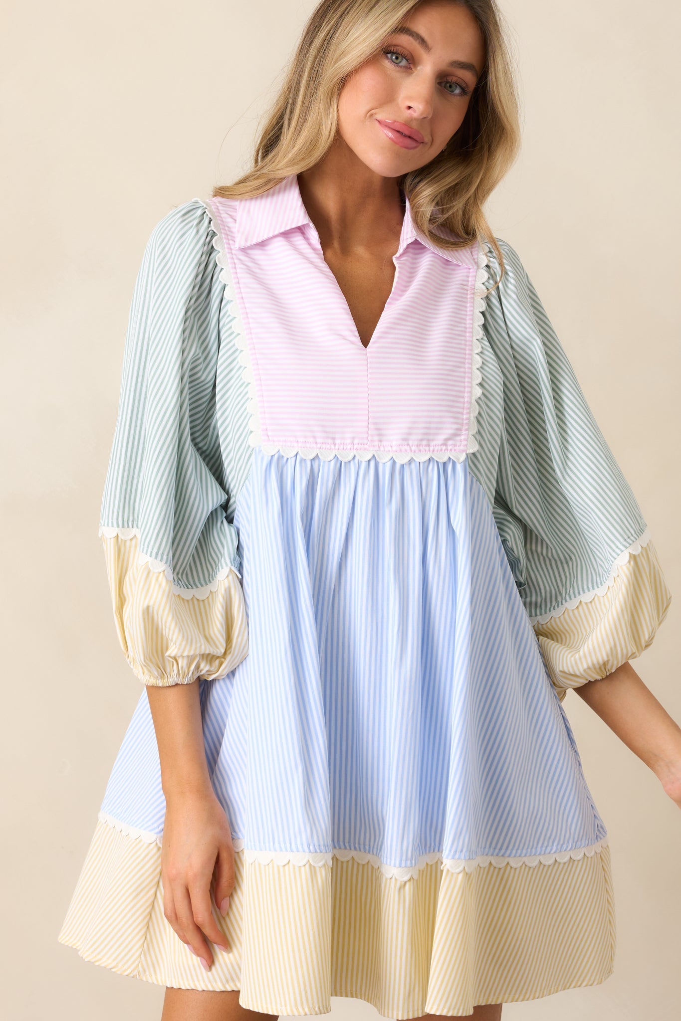 Afternoon Drink Pink Multi Stripe Mini Dress