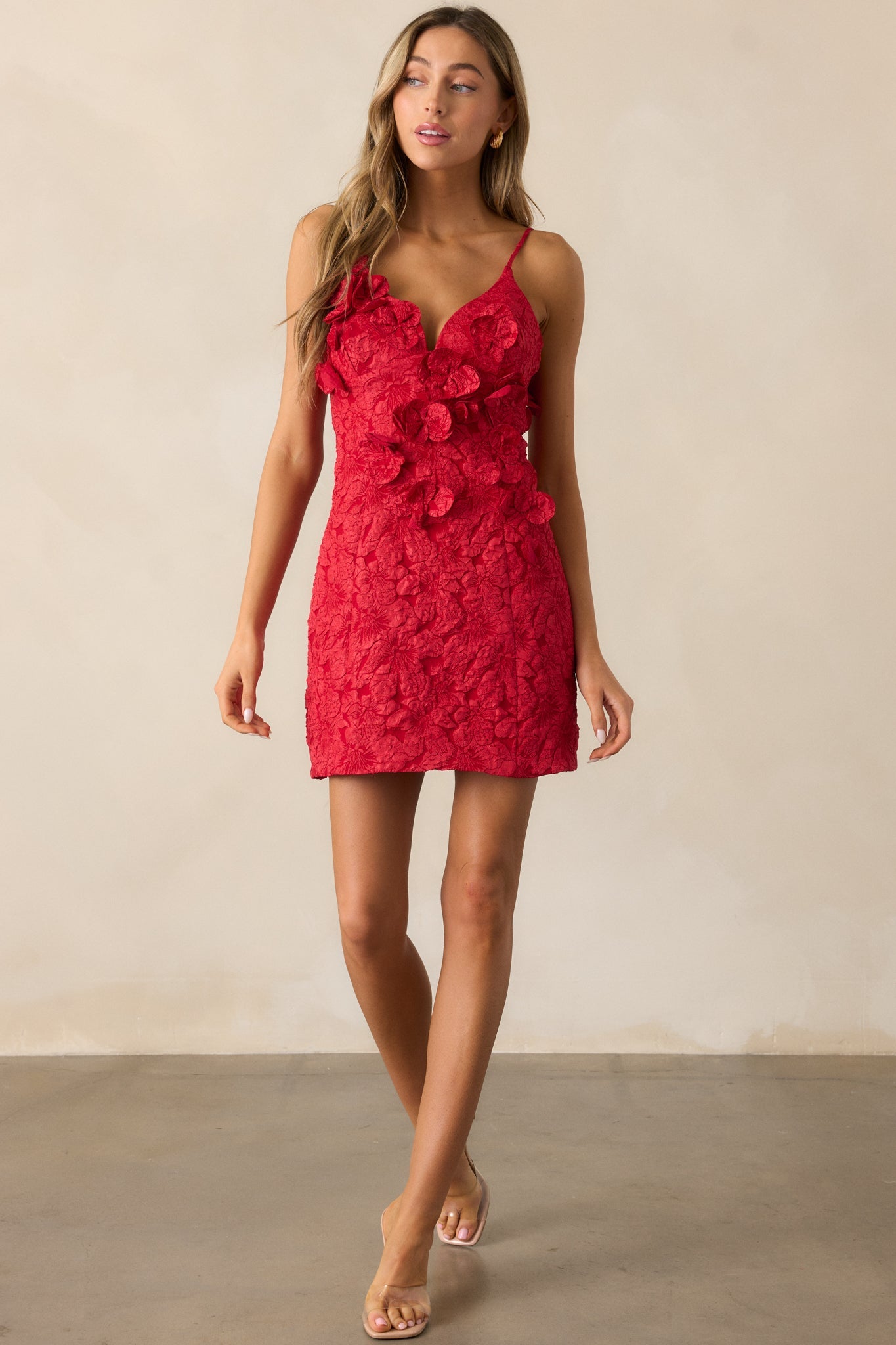 Because Of You Red Jacquard Mini Dress