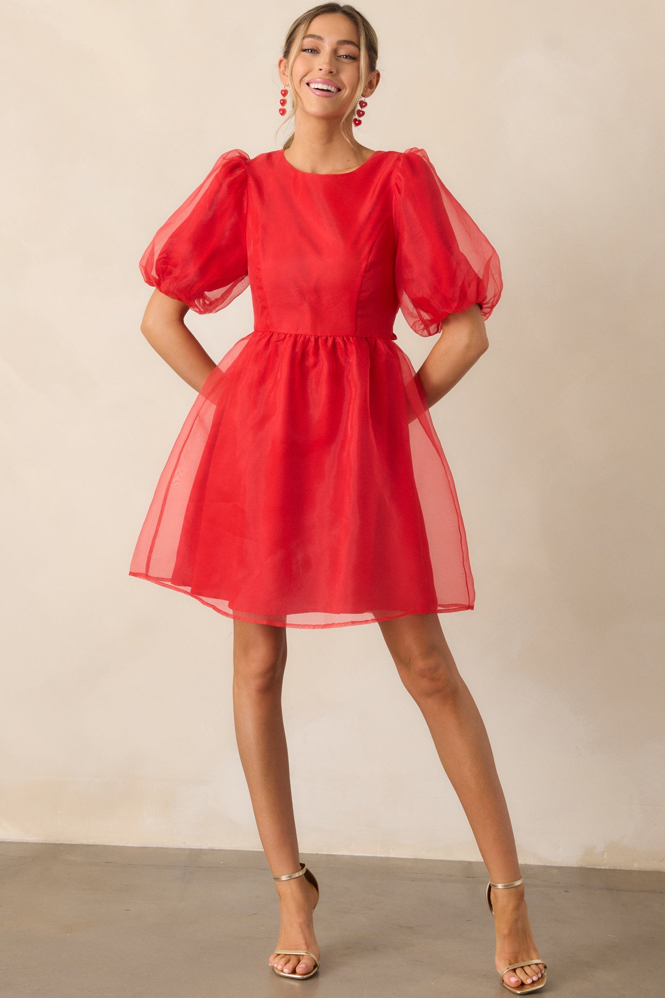 Another Kiss Red Puff Sleeve Mini Dress