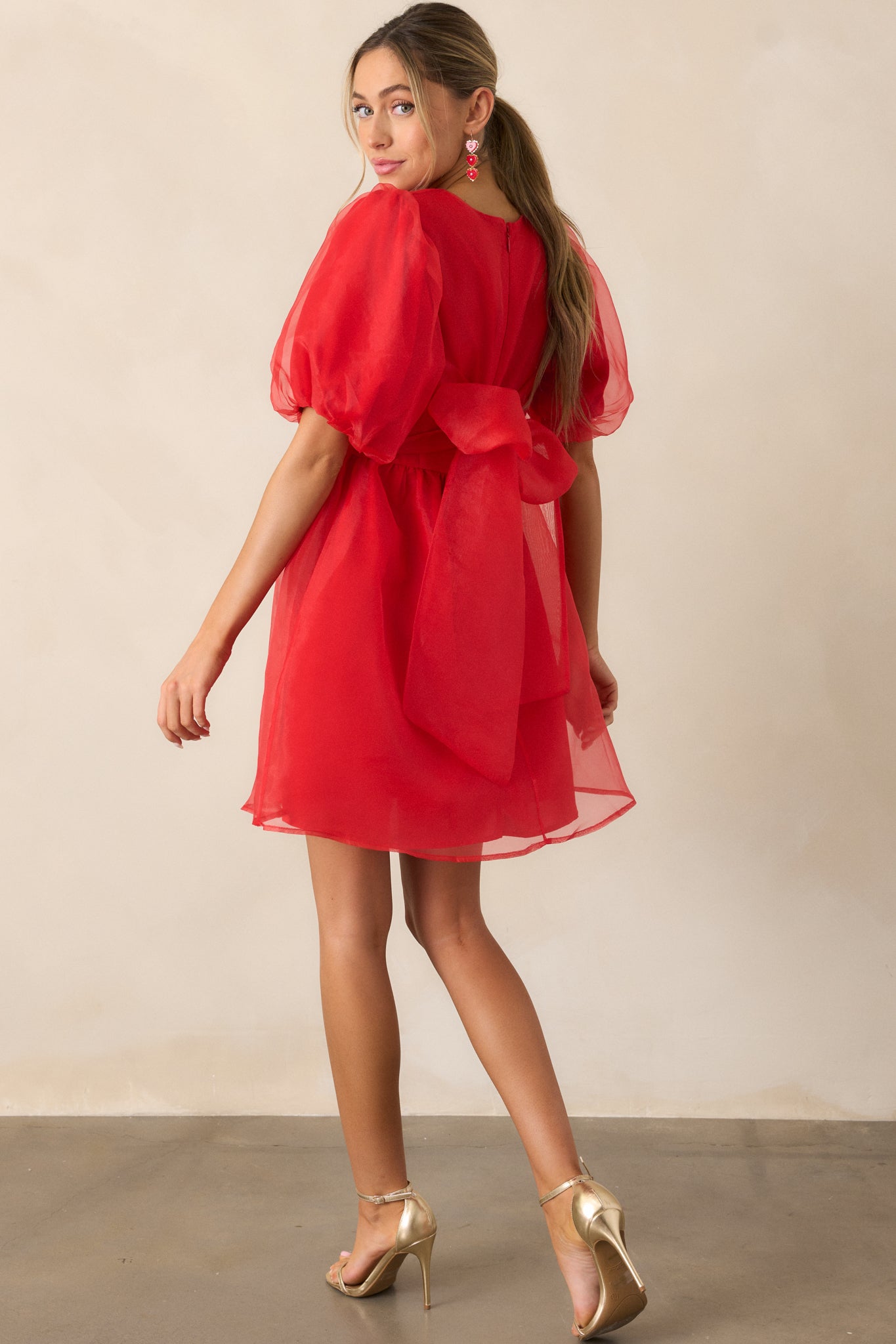 Another Kiss Red Puff Sleeve Mini Dress