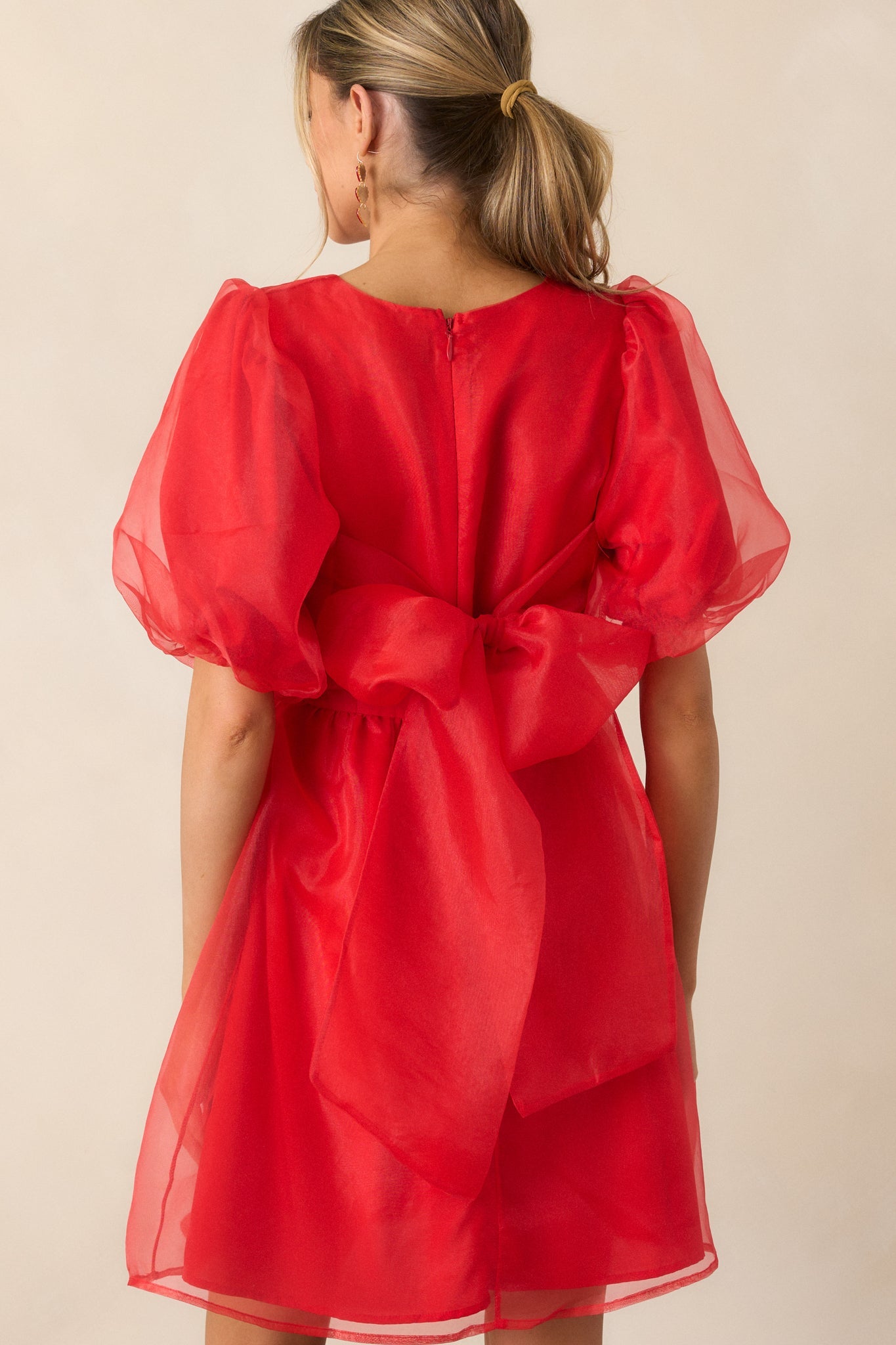 Another Kiss Red Puff Sleeve Mini Dress