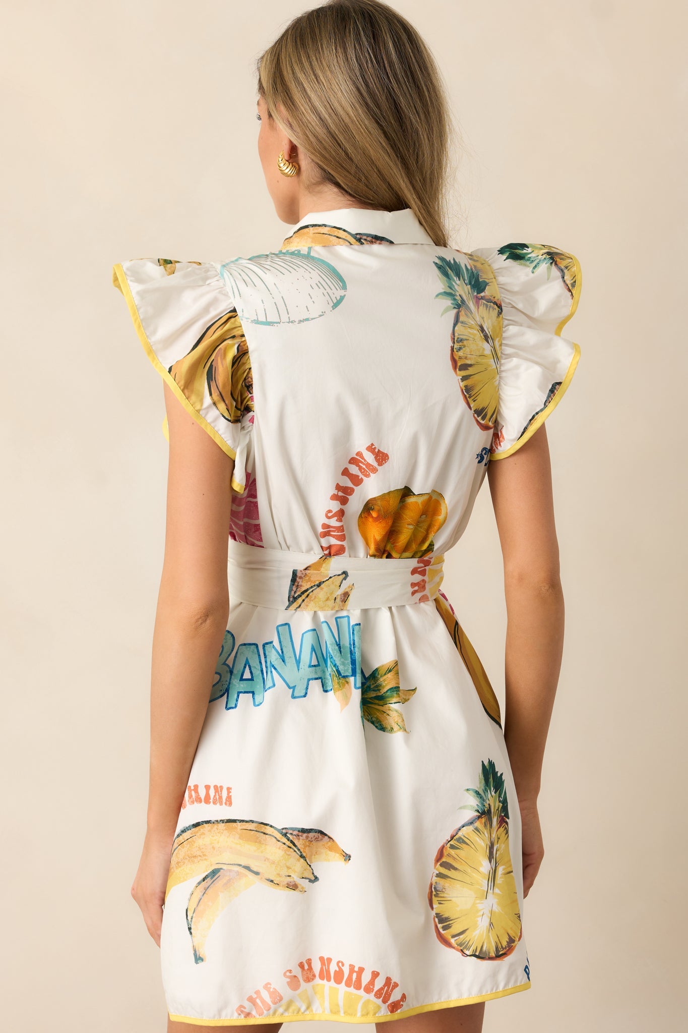 A Head Start Cotton Ivory Tropical Fruit Print Mini Dress
