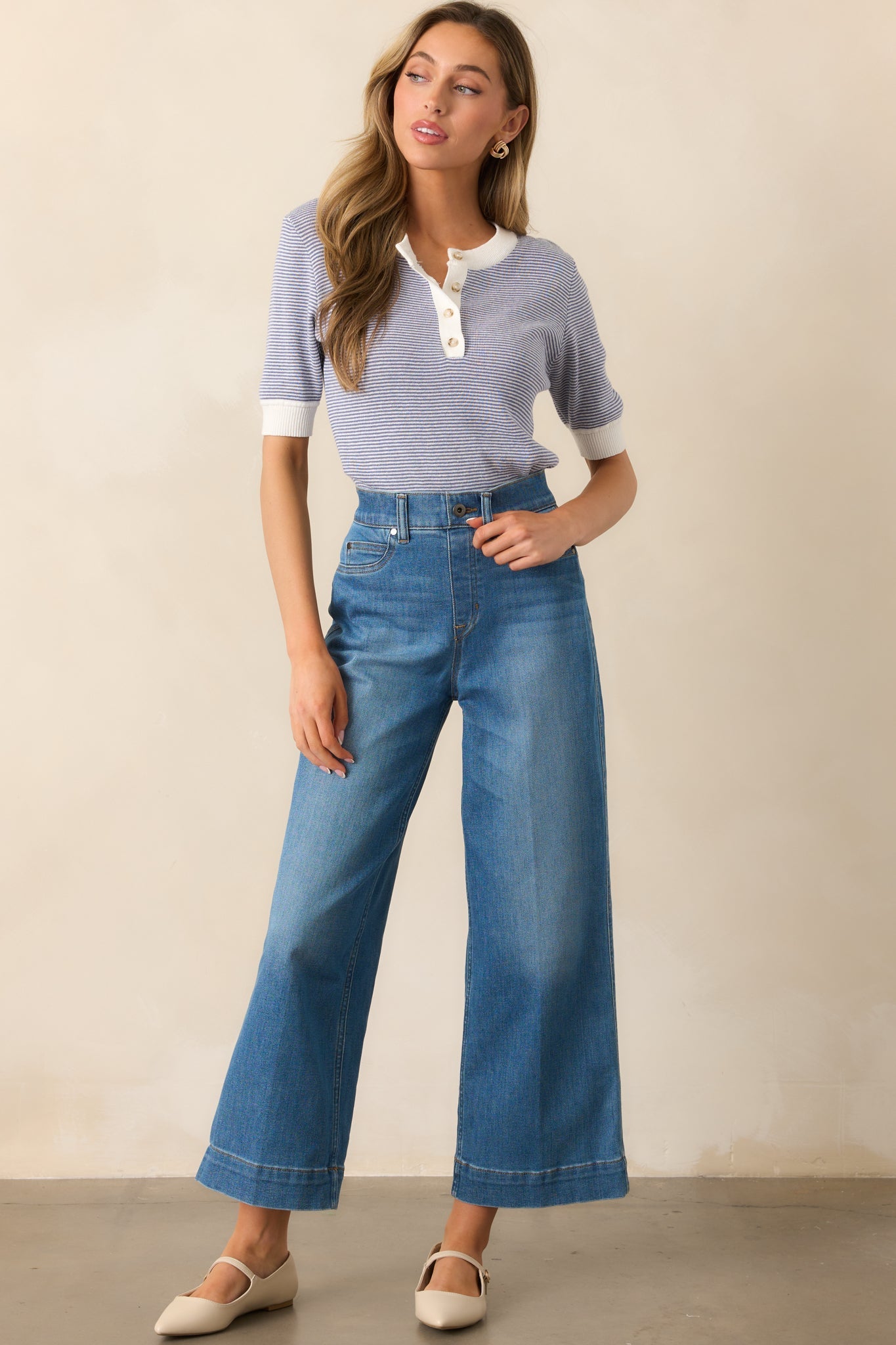 Bayside Brunch Blue Stripe Knit Top