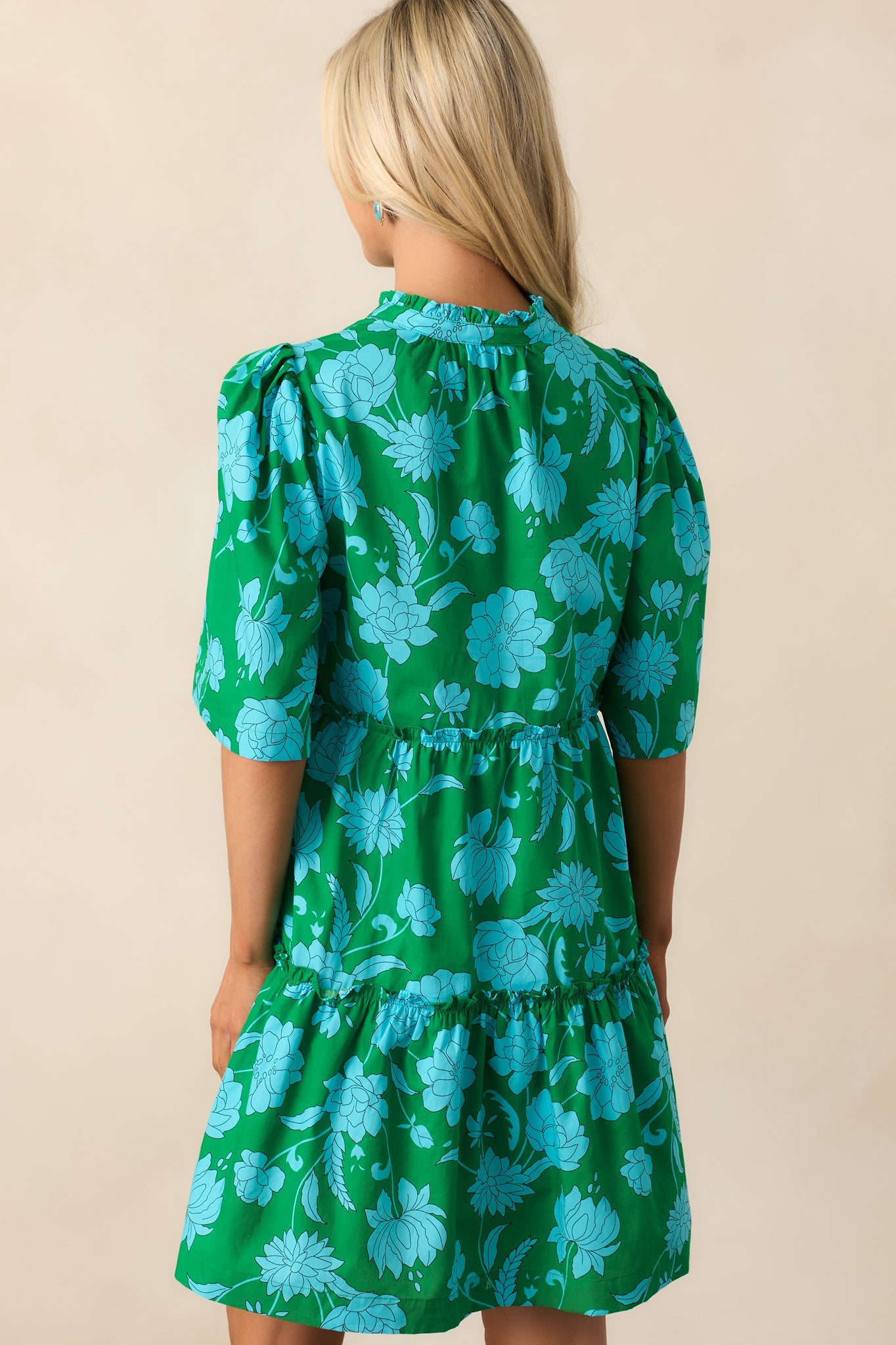 After The Rain Green Floral Cotton Mini Dress