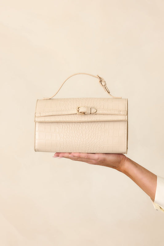 After Party Beige Faux Croc Handbag