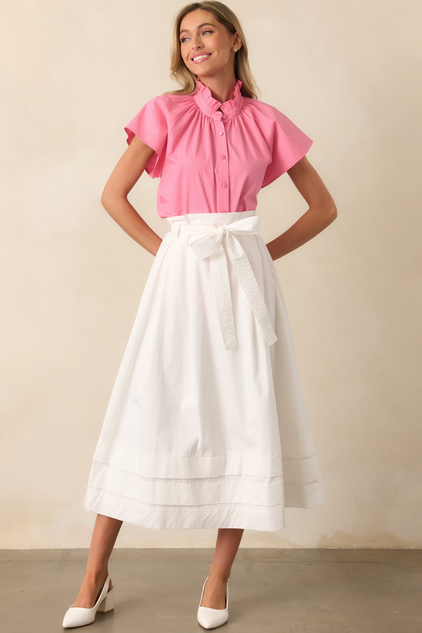 Ashford White Cotton Midi Skirt