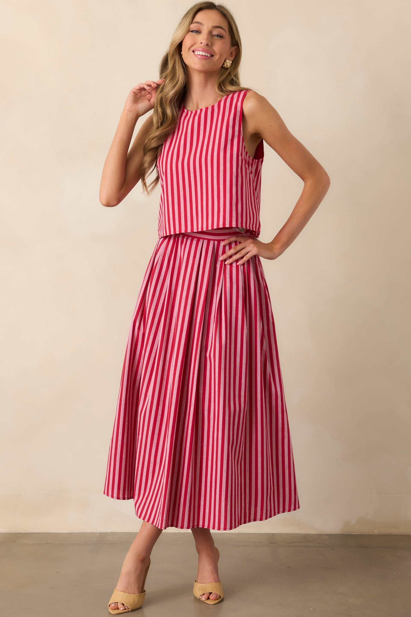 Be The Change Red Stripe Cotton Sleeveless Crop Top