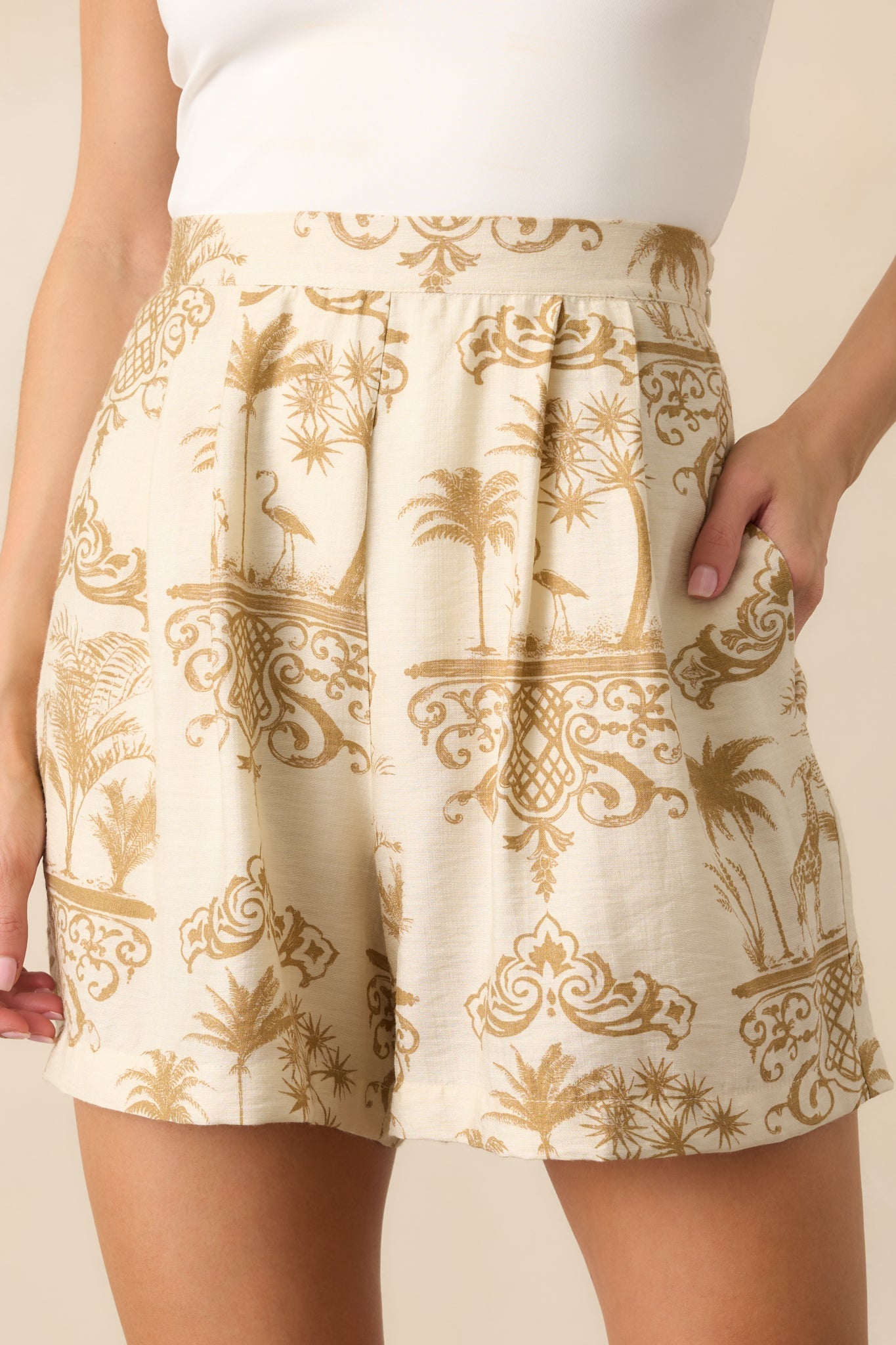 A Different View Today Ivory Tropical Print High Waisted Shorts