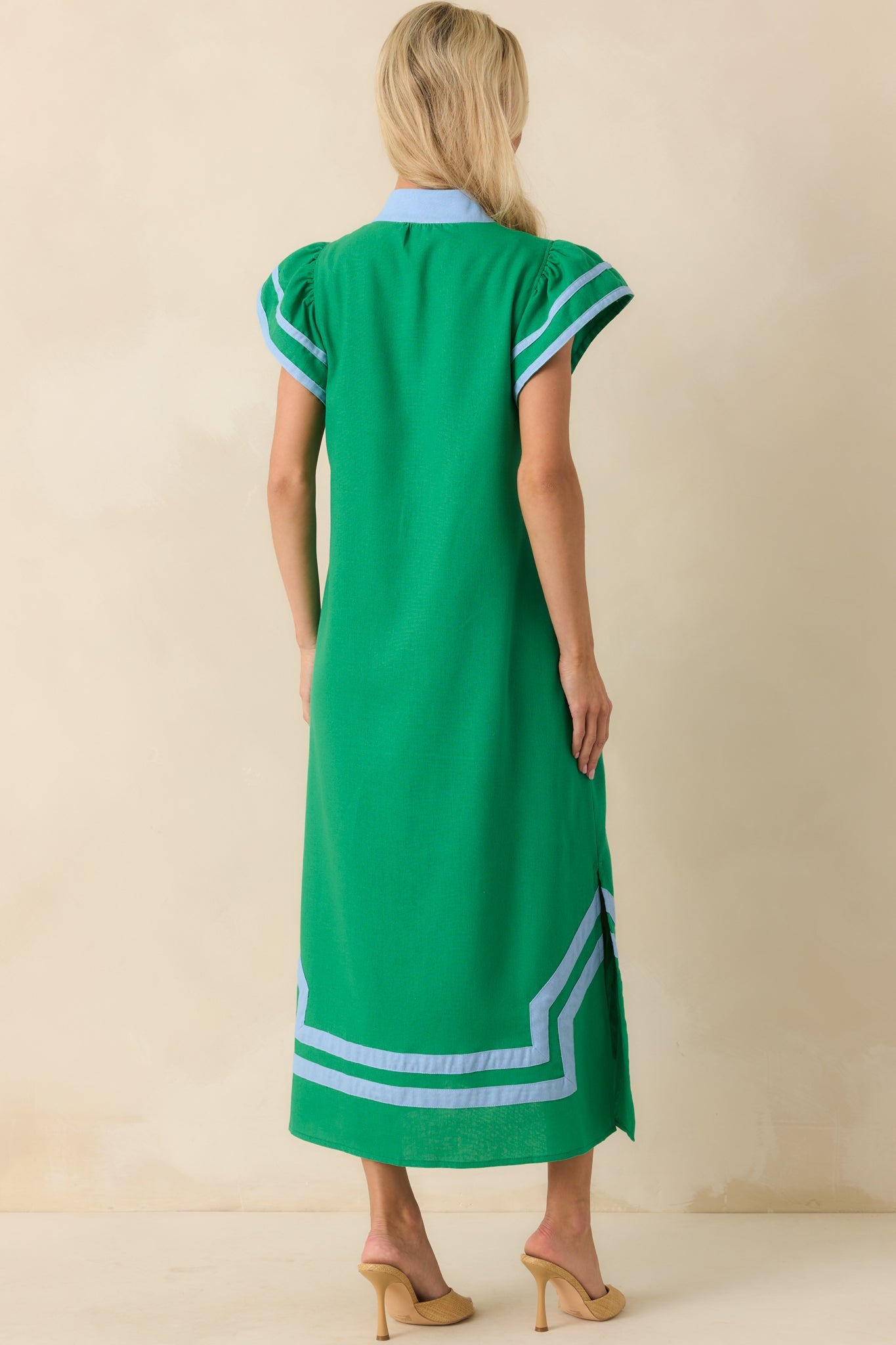 As Good As It Gets Green Linen Cotton Blend Kaftan Maxi Dress