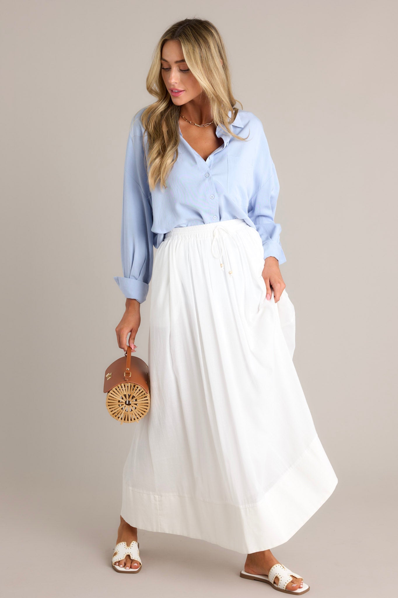 All The Same Blue Long Sleeve Button Front Top