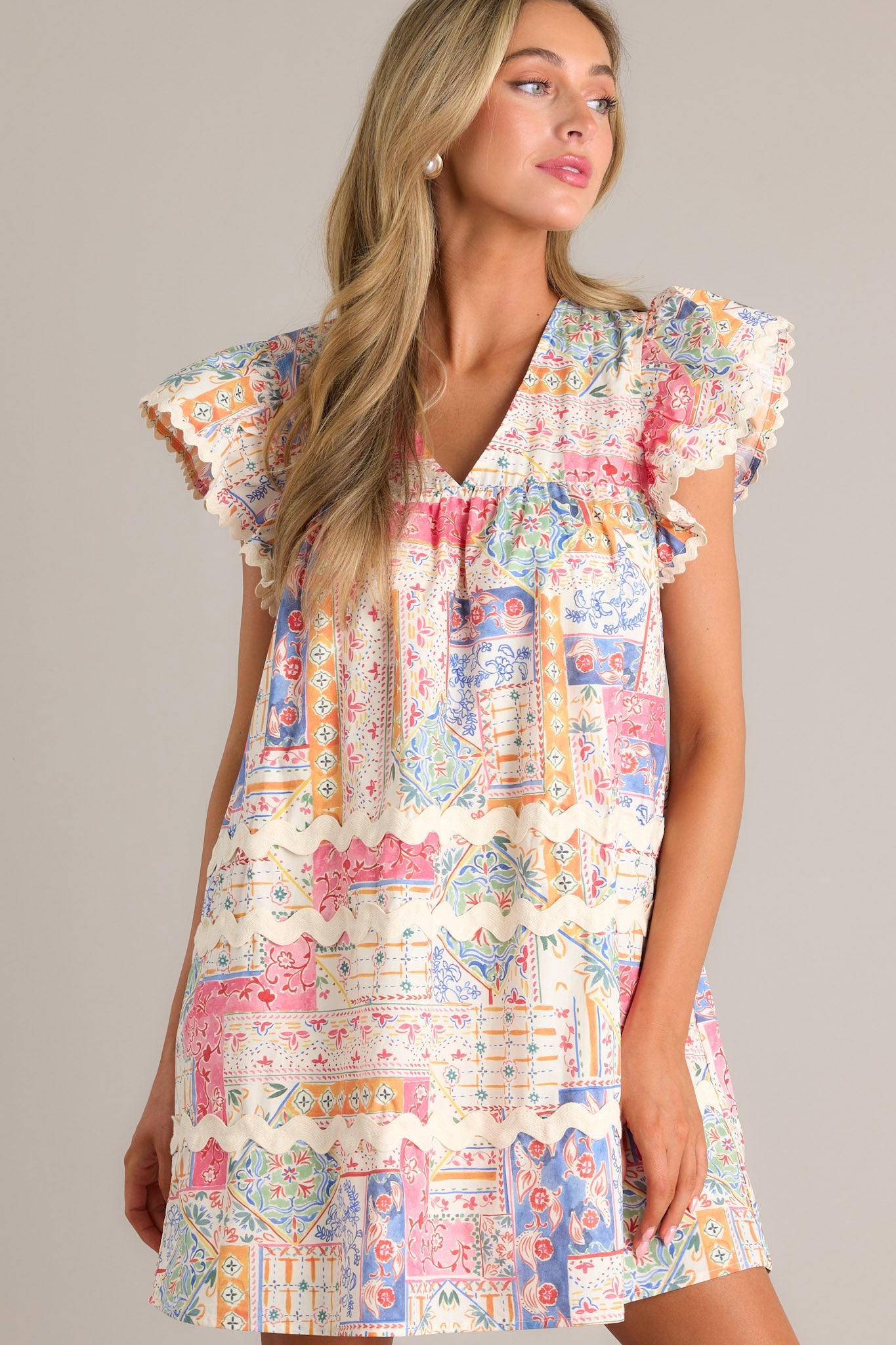Artisan Affair 100% Cotton Ivory Multi Patchwork Mini Dress