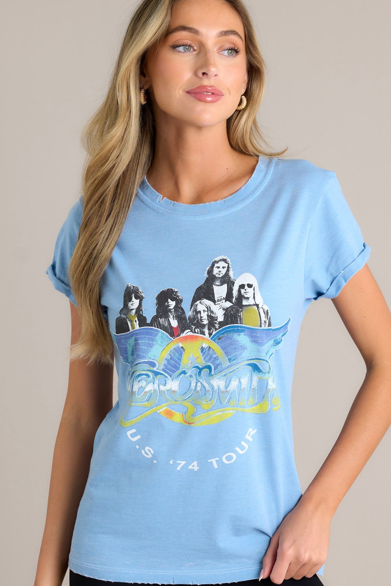 Aerosmith US '74 Burn Out Washed Denim Tee