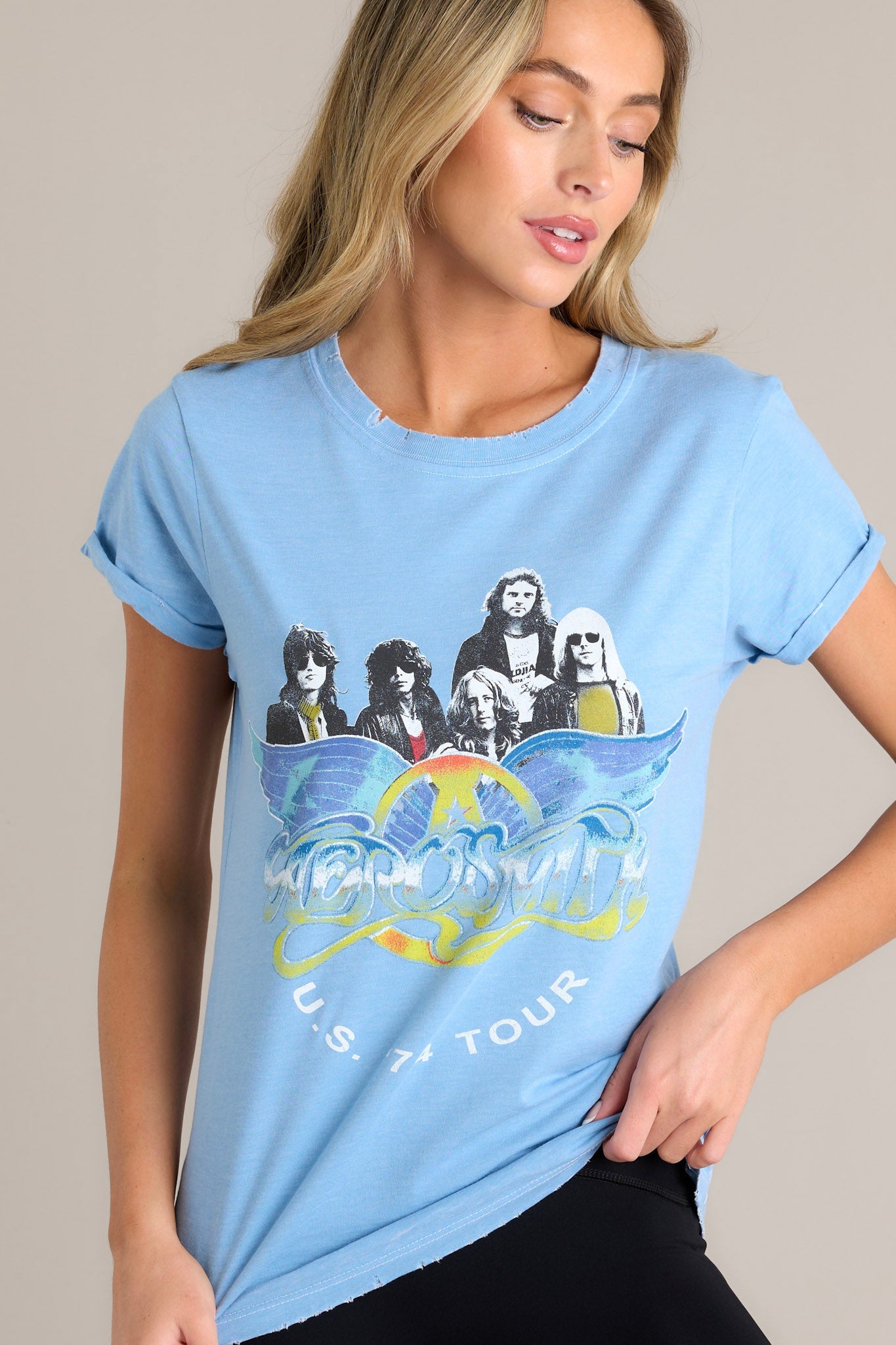 Aerosmith US '74 Burn Out Washed Denim Tee