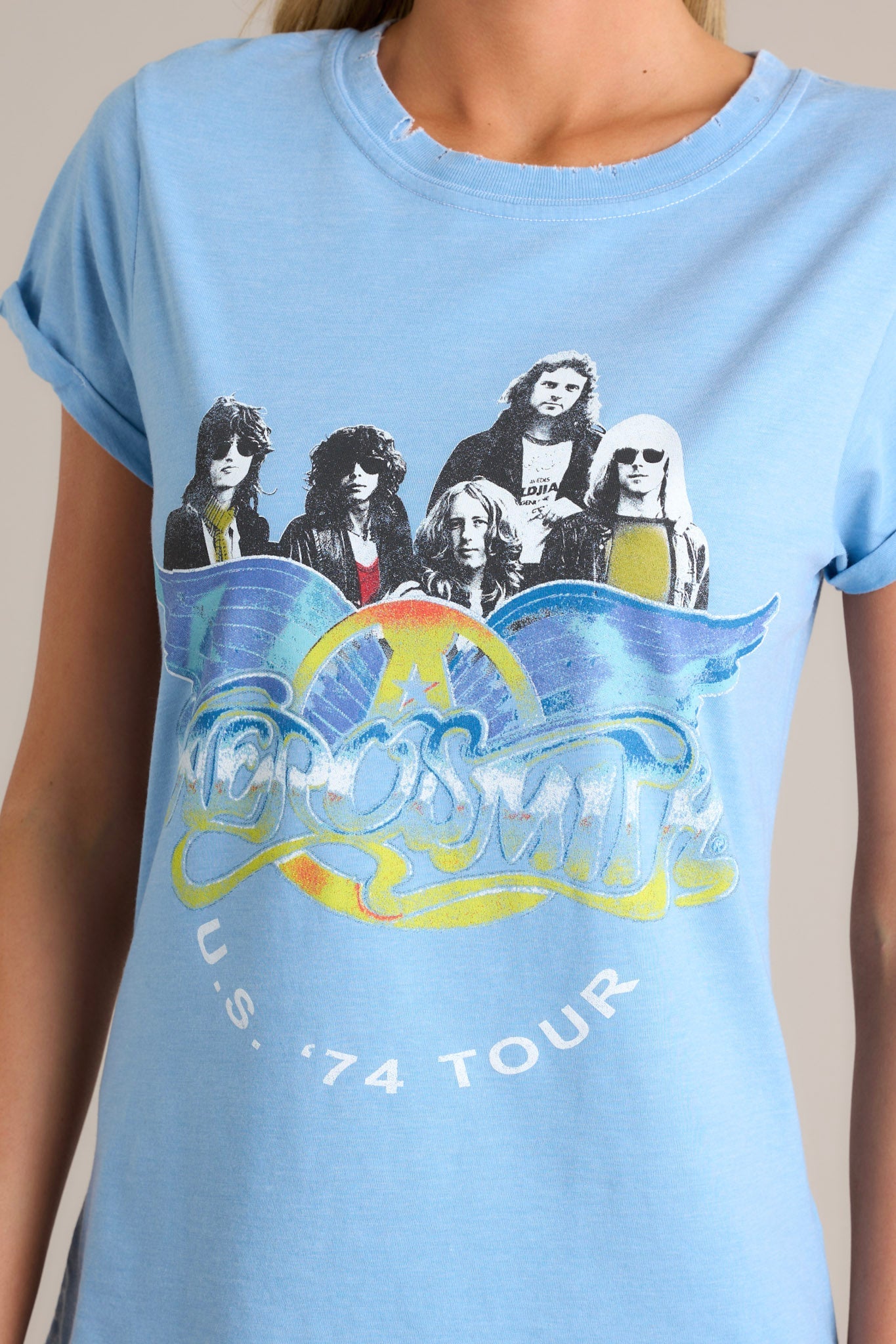Aerosmith US '74 Burn Out Washed Denim Tee
