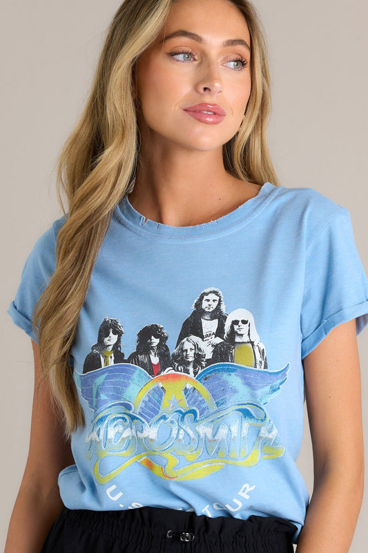 Aerosmith US '74 Burn Out Washed Denim Tee