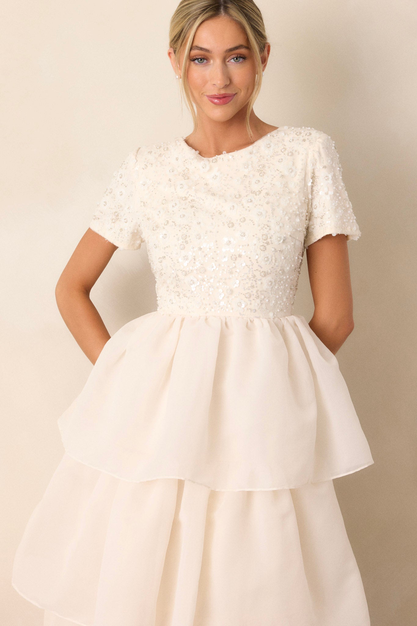 Always A Dreamer Ivory Pearl Embellished Midi Dress