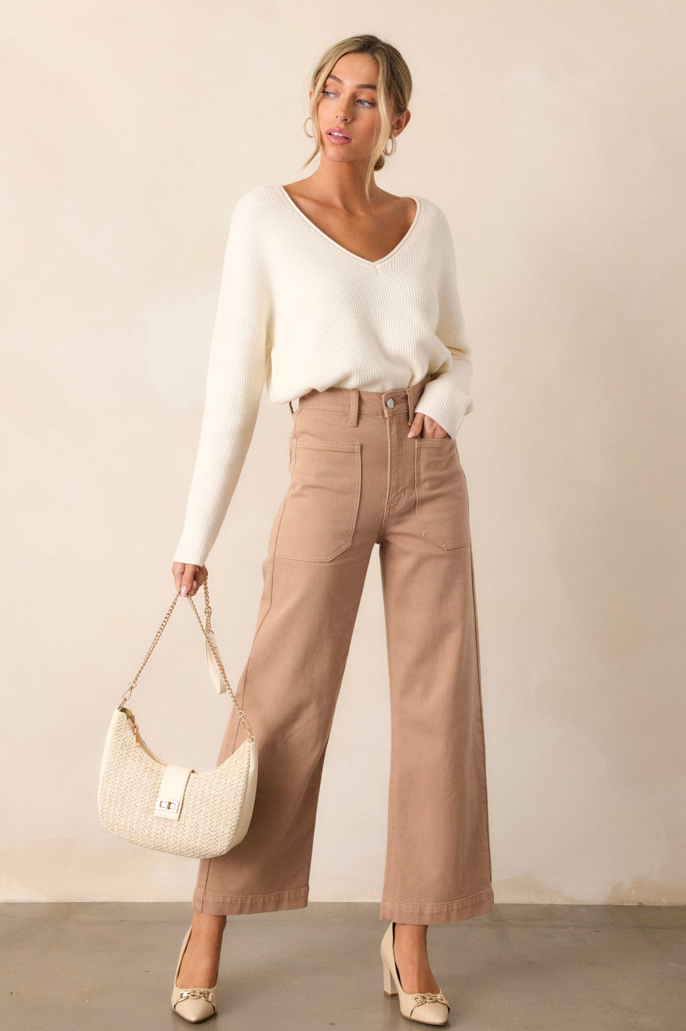 Around The City Tan Wide Leg Jeans