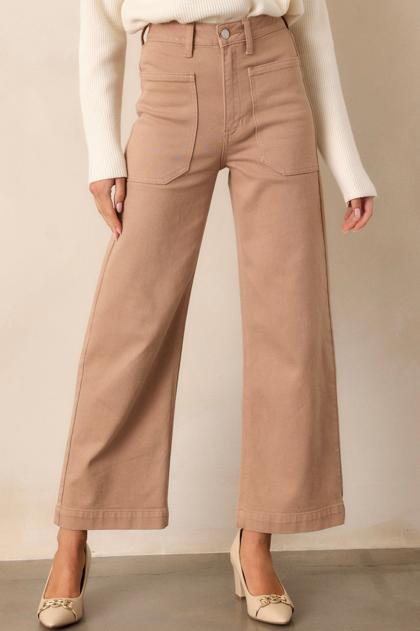 Around The City Tan Wide Leg Jeans