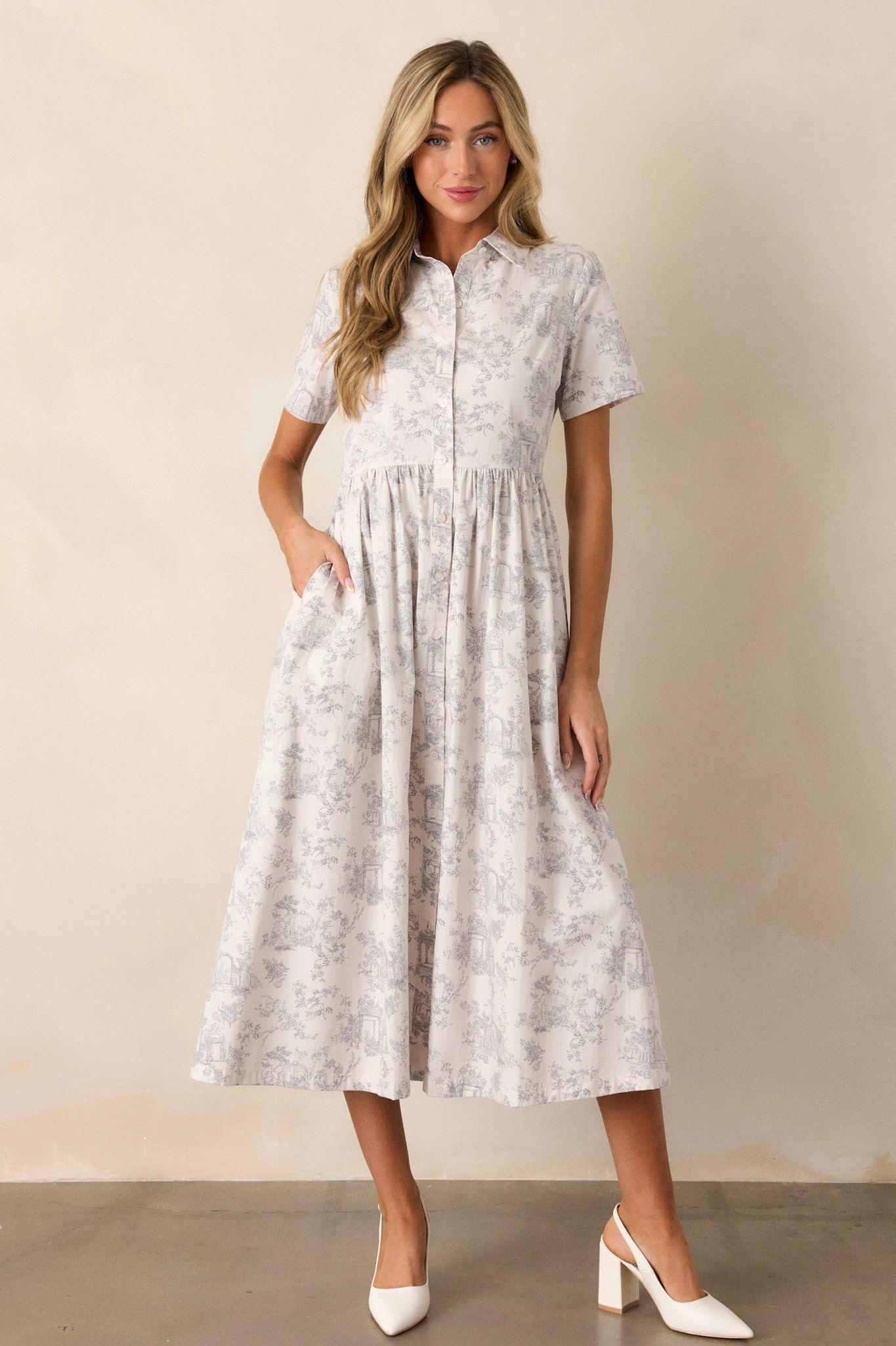 Believe It Cotton Light Grey Toile Maxi Dress