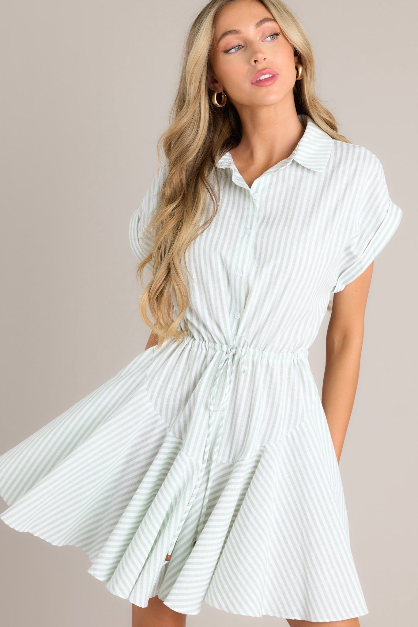 Adventures Await Sage Stripe Mini Dress