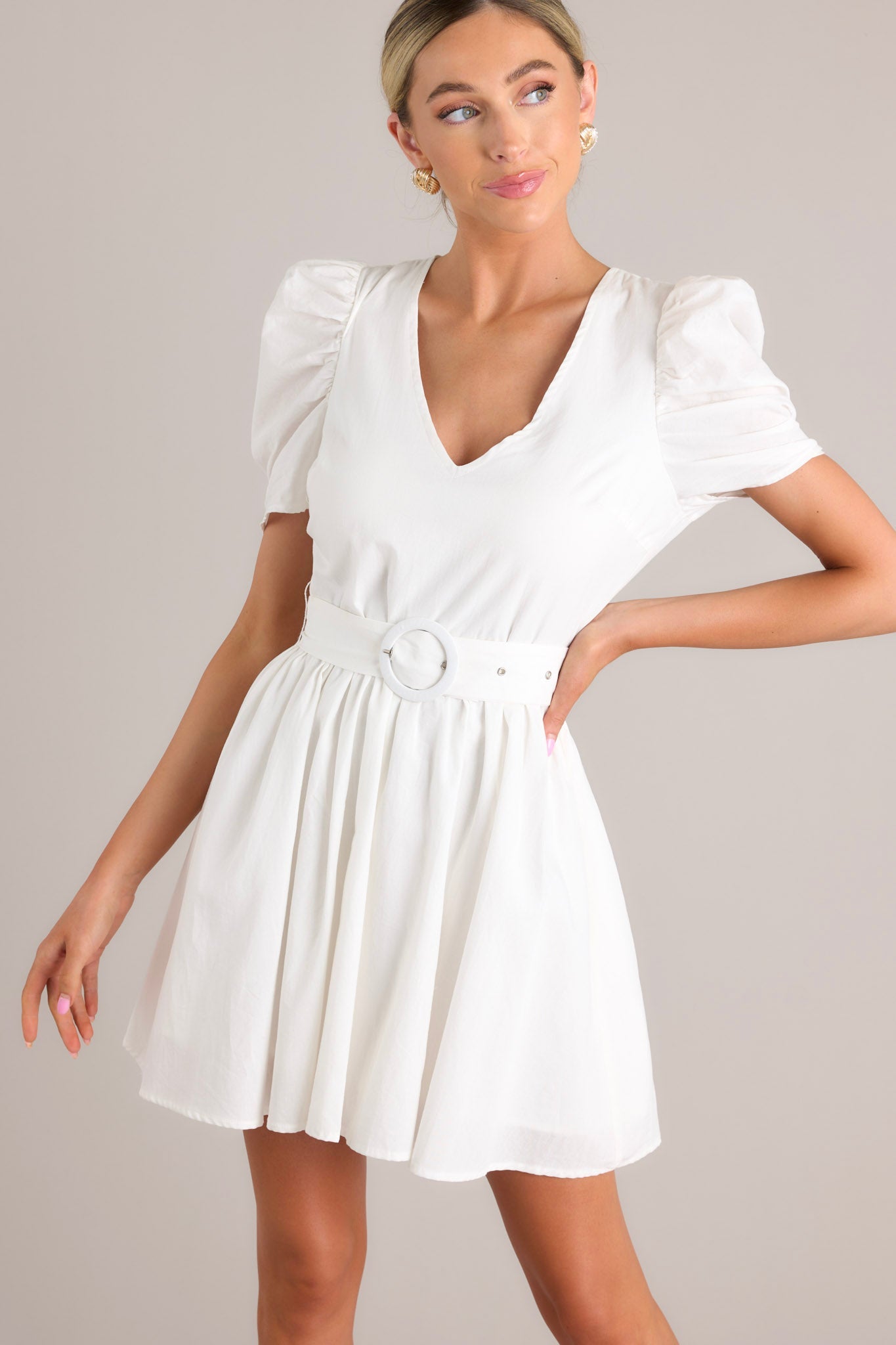 After All White Belted Cotton Mini Dress