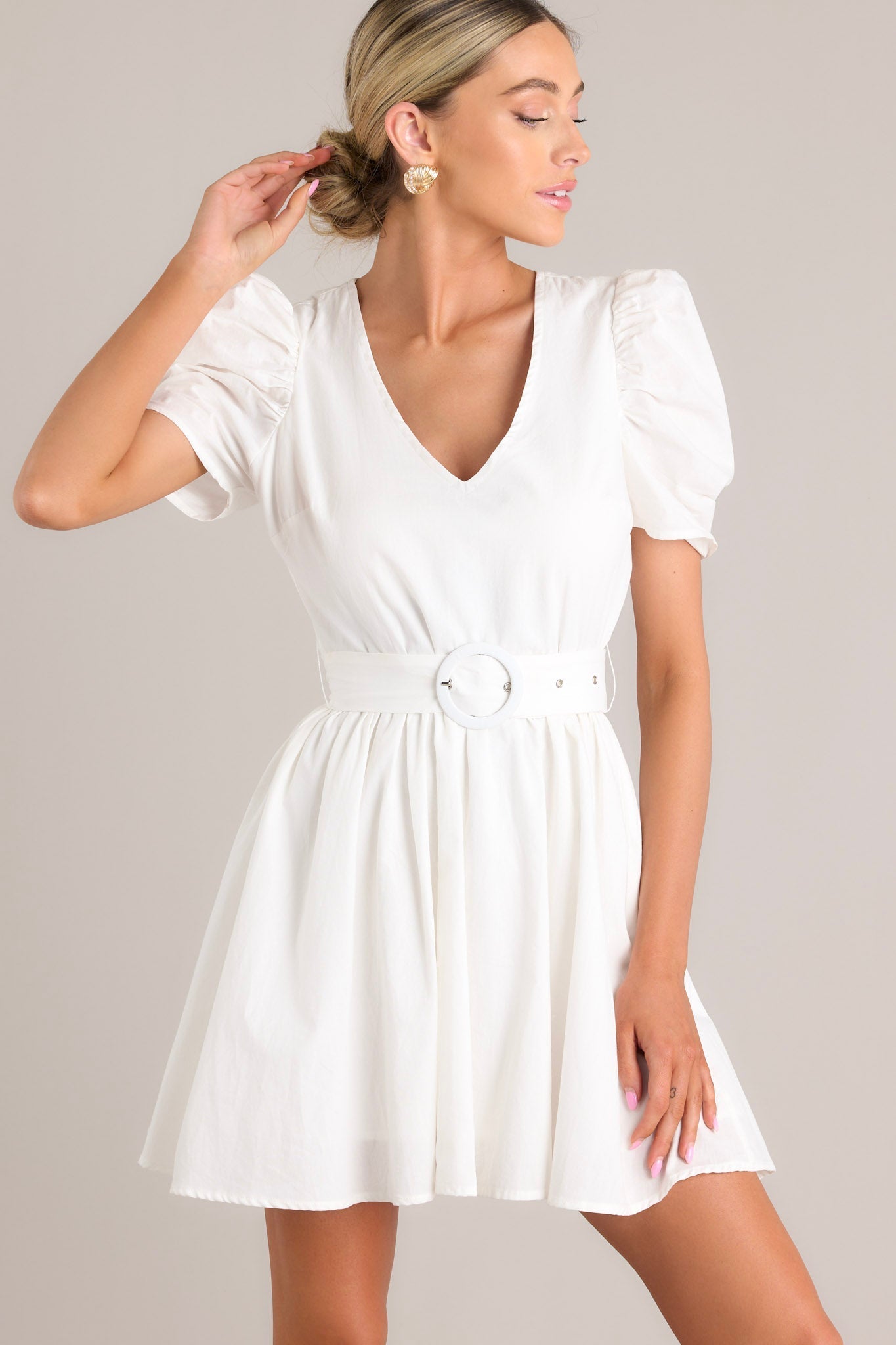 After All White Belted Cotton Mini Dress