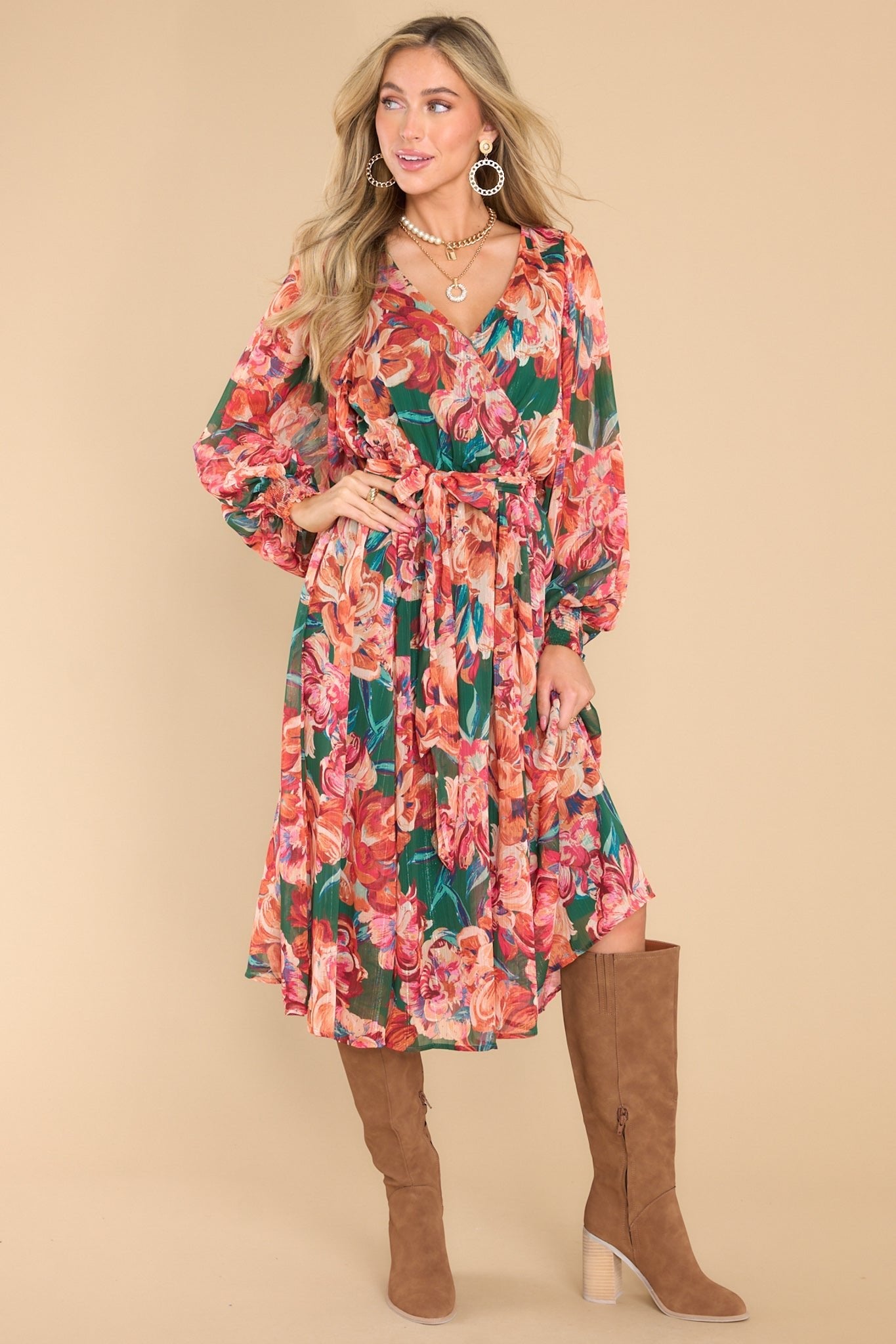 After Party Hours Green Floral Print Midi Dress