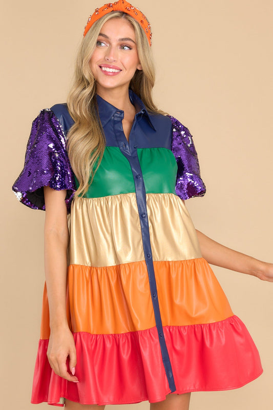 All Dolled Up Rainbow Stripe Dress