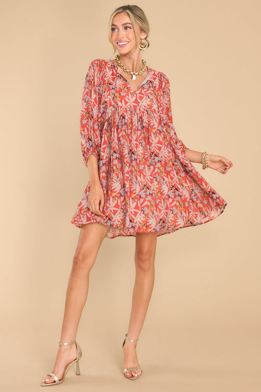 All Dreamers Rust Floral Print Dress