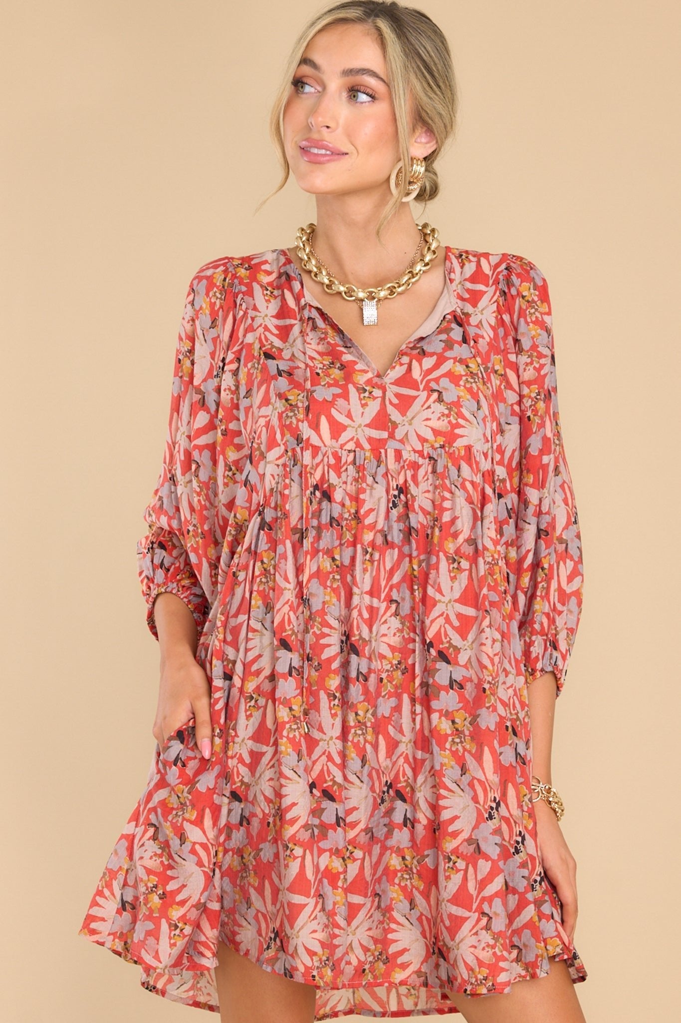 All Dreamers Rust Floral Print Dress