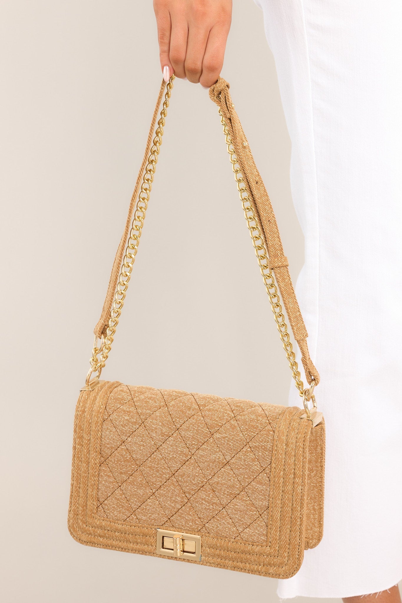 Always Victorious Tan Quilted Handbag