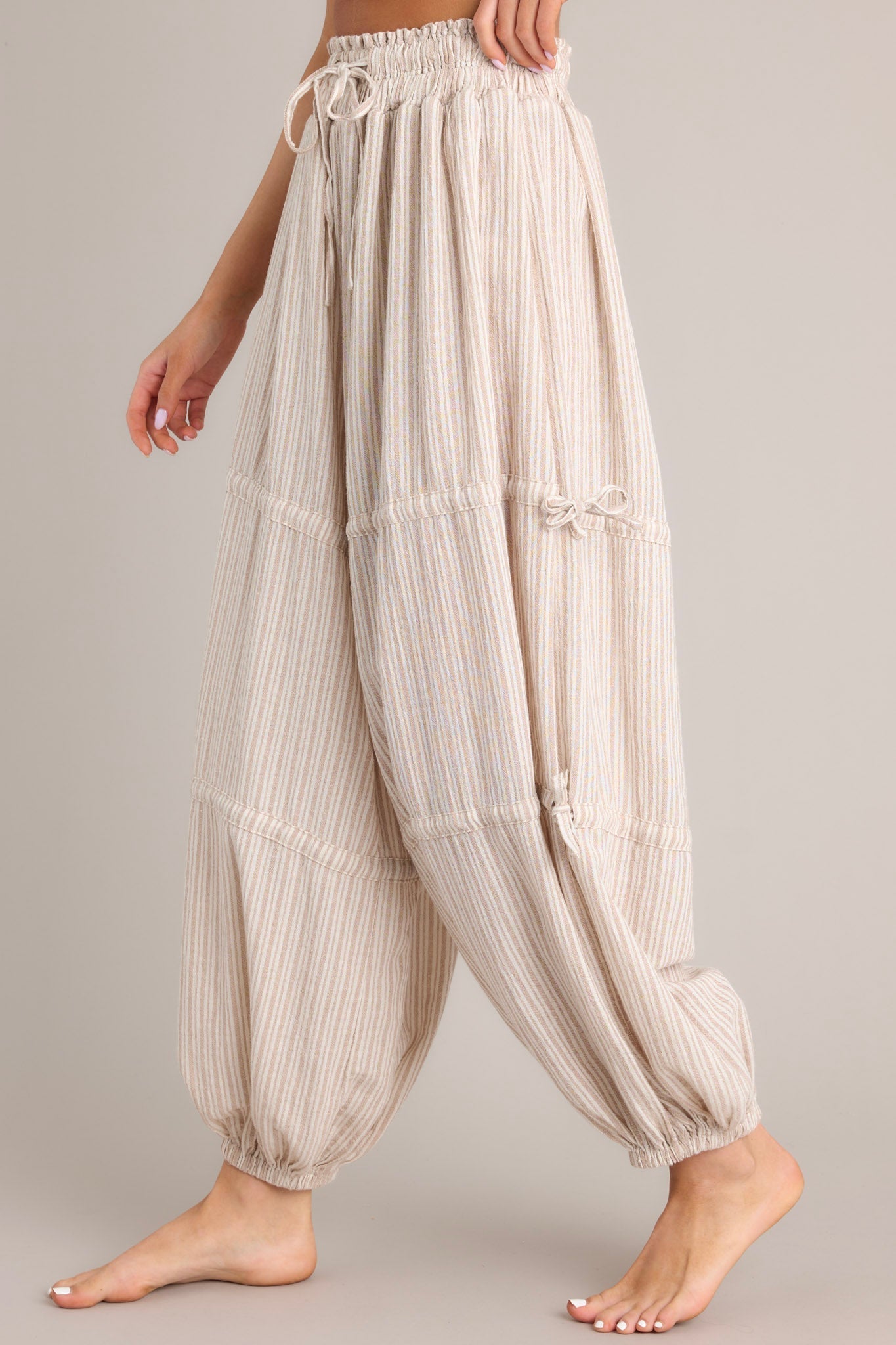 Artistry Unleashed 100% Cotton Tan Stripe Boho Joggers