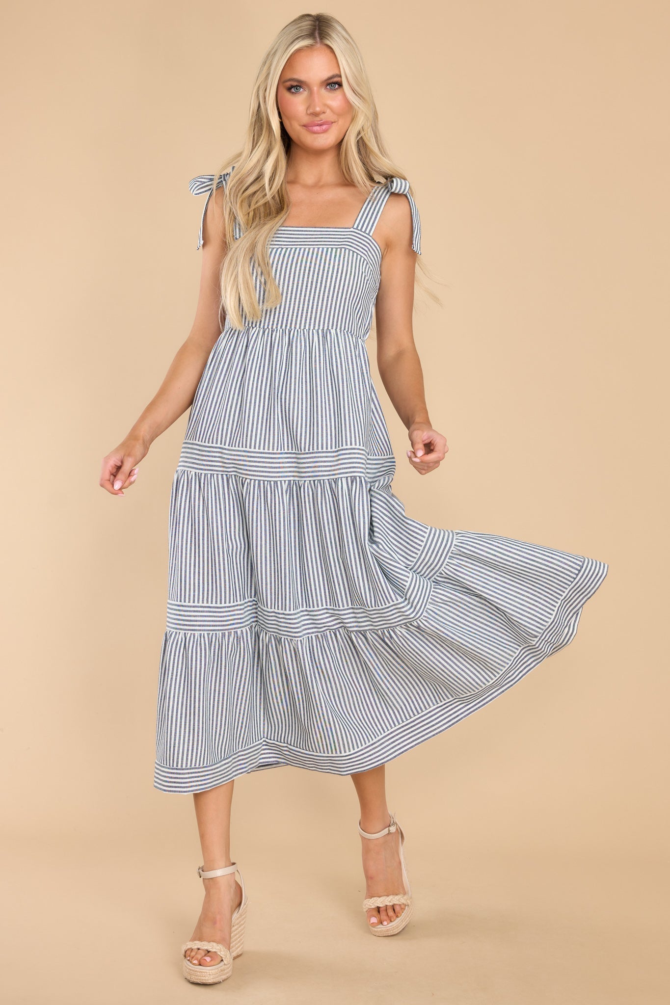 At The Orchard Navy Stripe Maxi Dress