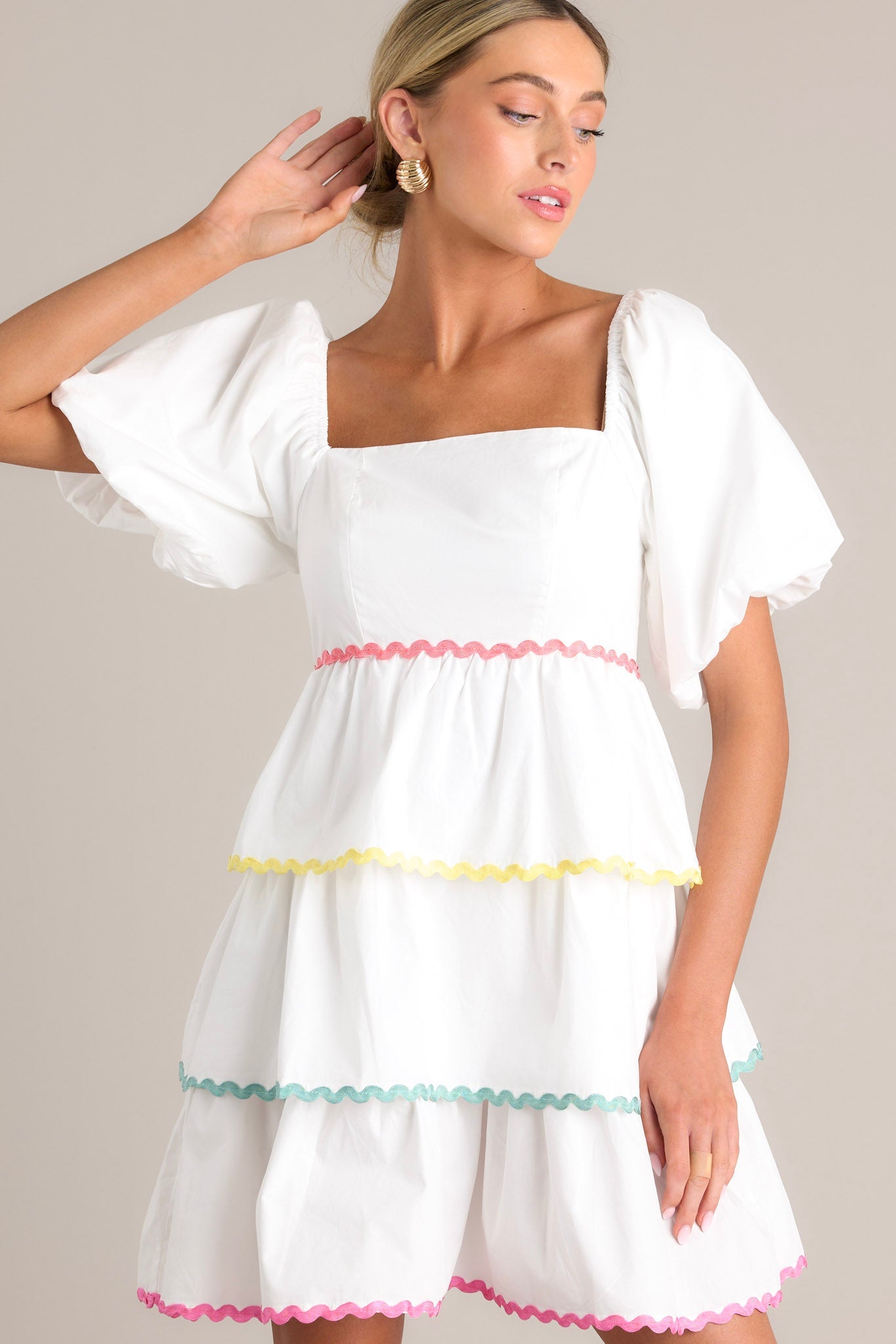 Aurora Dream White Multi Ricrac Mini Dress