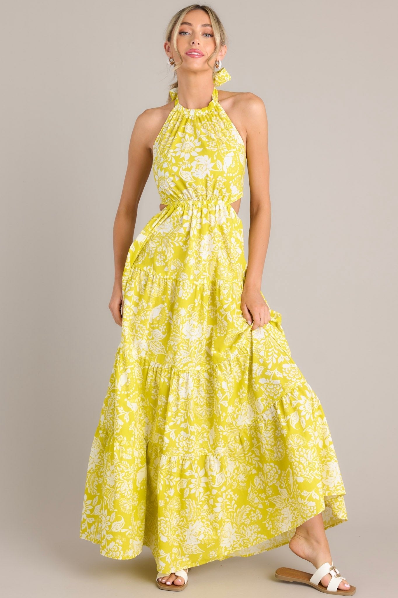 Be Blissfully Happy Yellow Floral Halter Maxi Dress