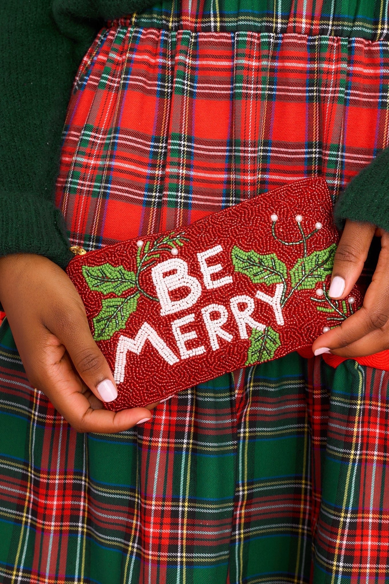 Be Merry Red Beaded Pouch