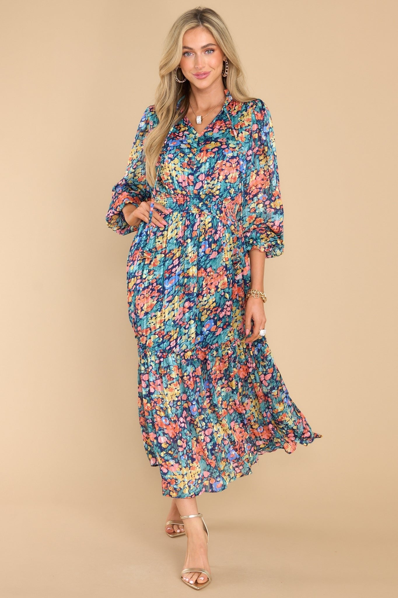 Be Prepared Teal Multi Print Maxi Dress