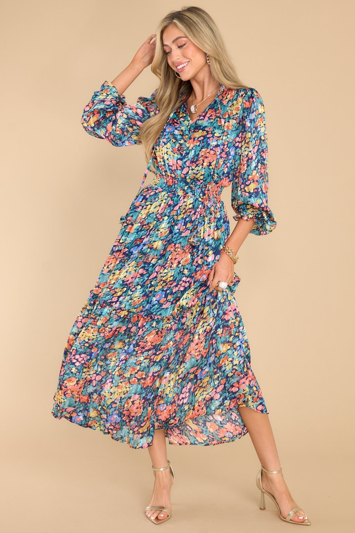 Be Prepared Teal Multi Print Maxi Dress