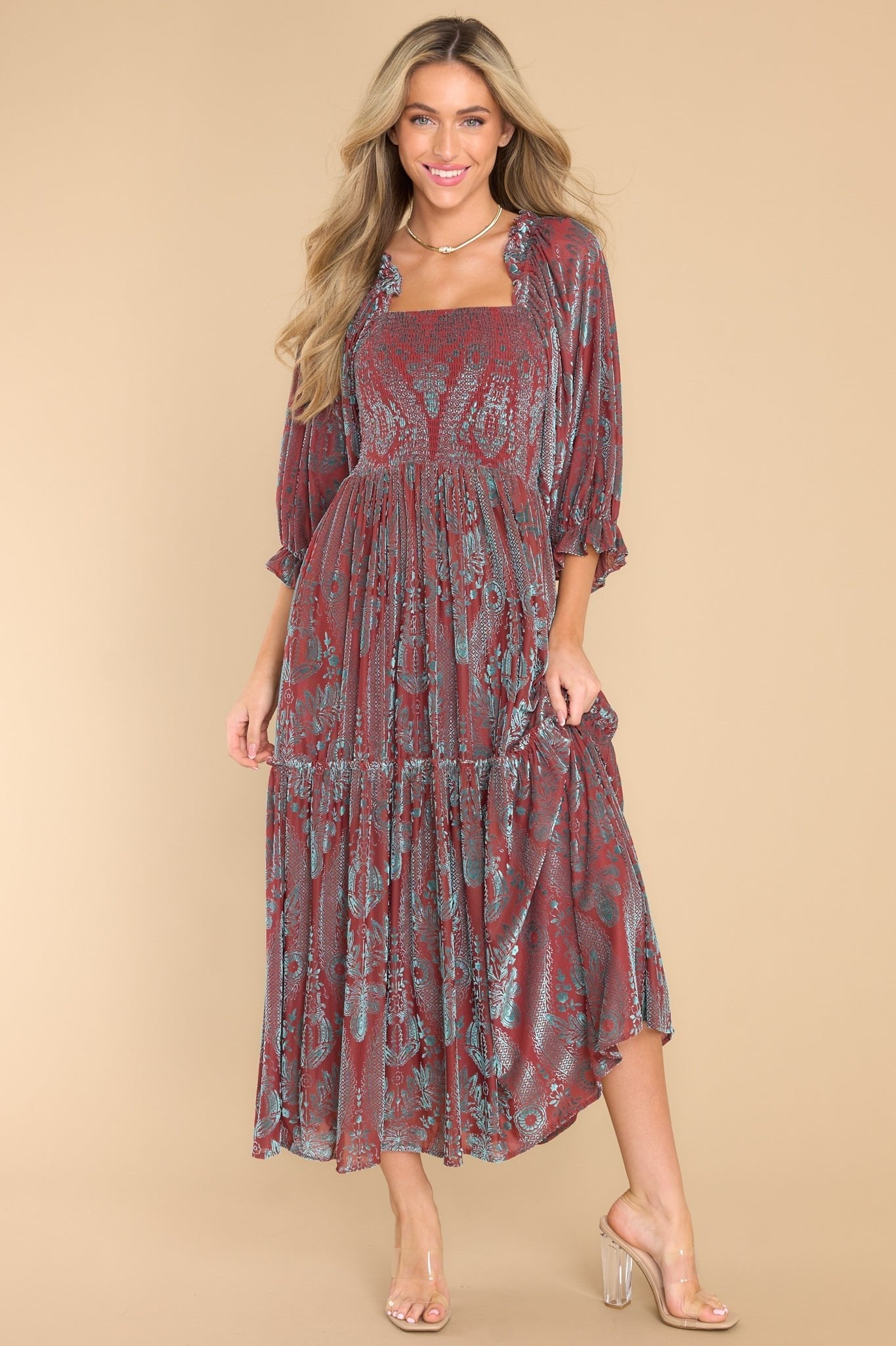 Been Here Before Rust Midi Dress