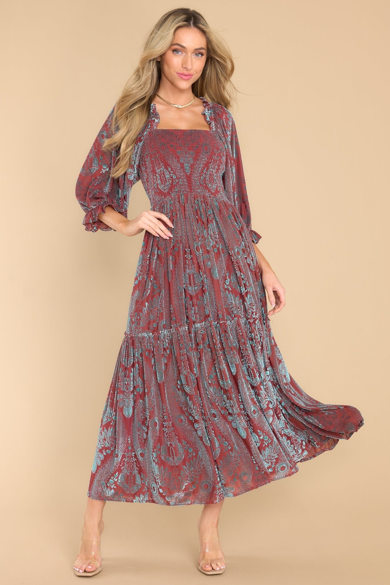 Been Here Before Rust Midi Dress