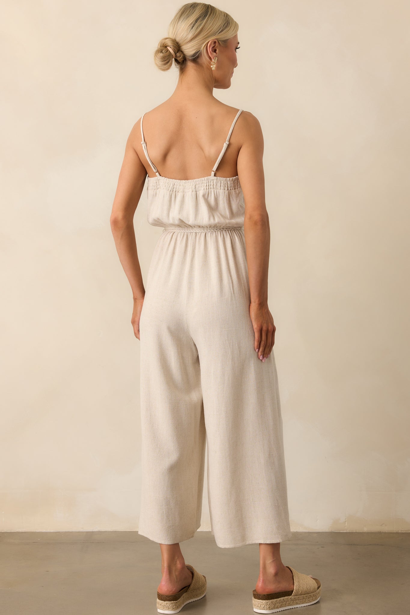 As Simple As That Natural Linen Blend Sleeveless Jumpsuit