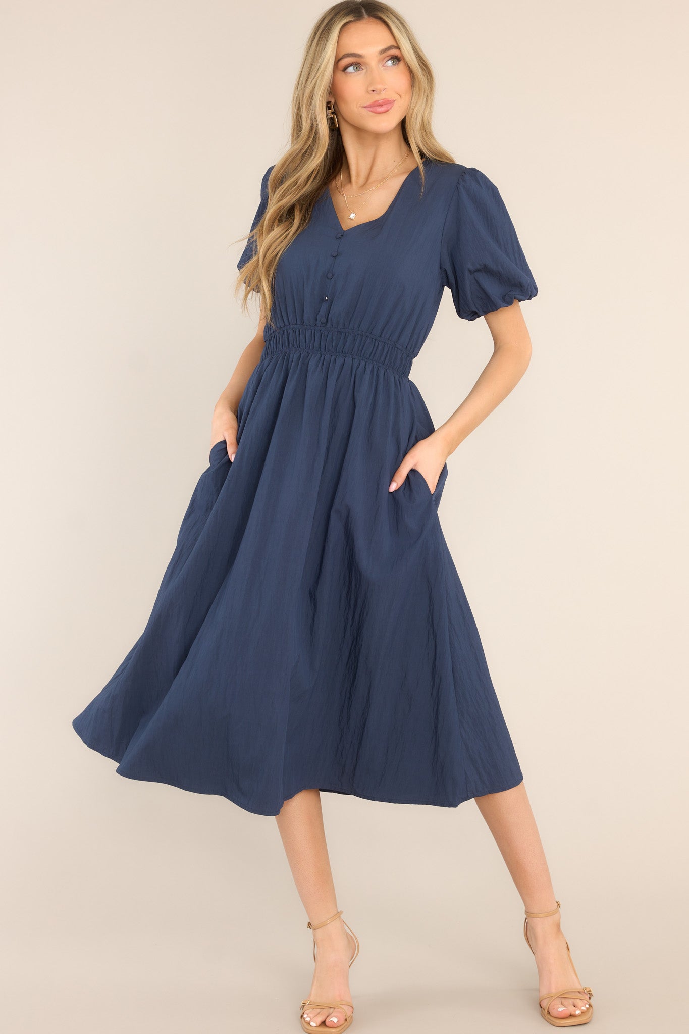 Best Route Navy Blue Midi Dress