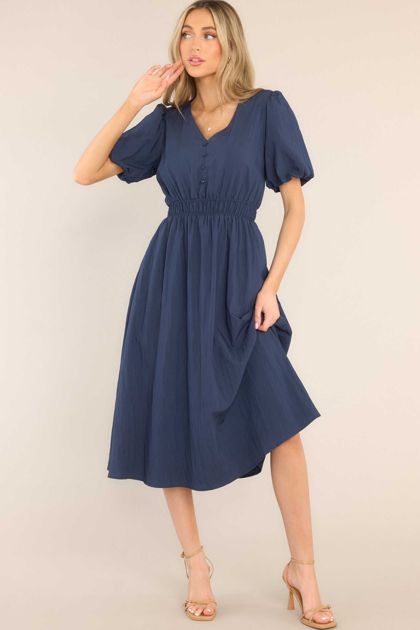 Best Route Navy Blue Midi Dress