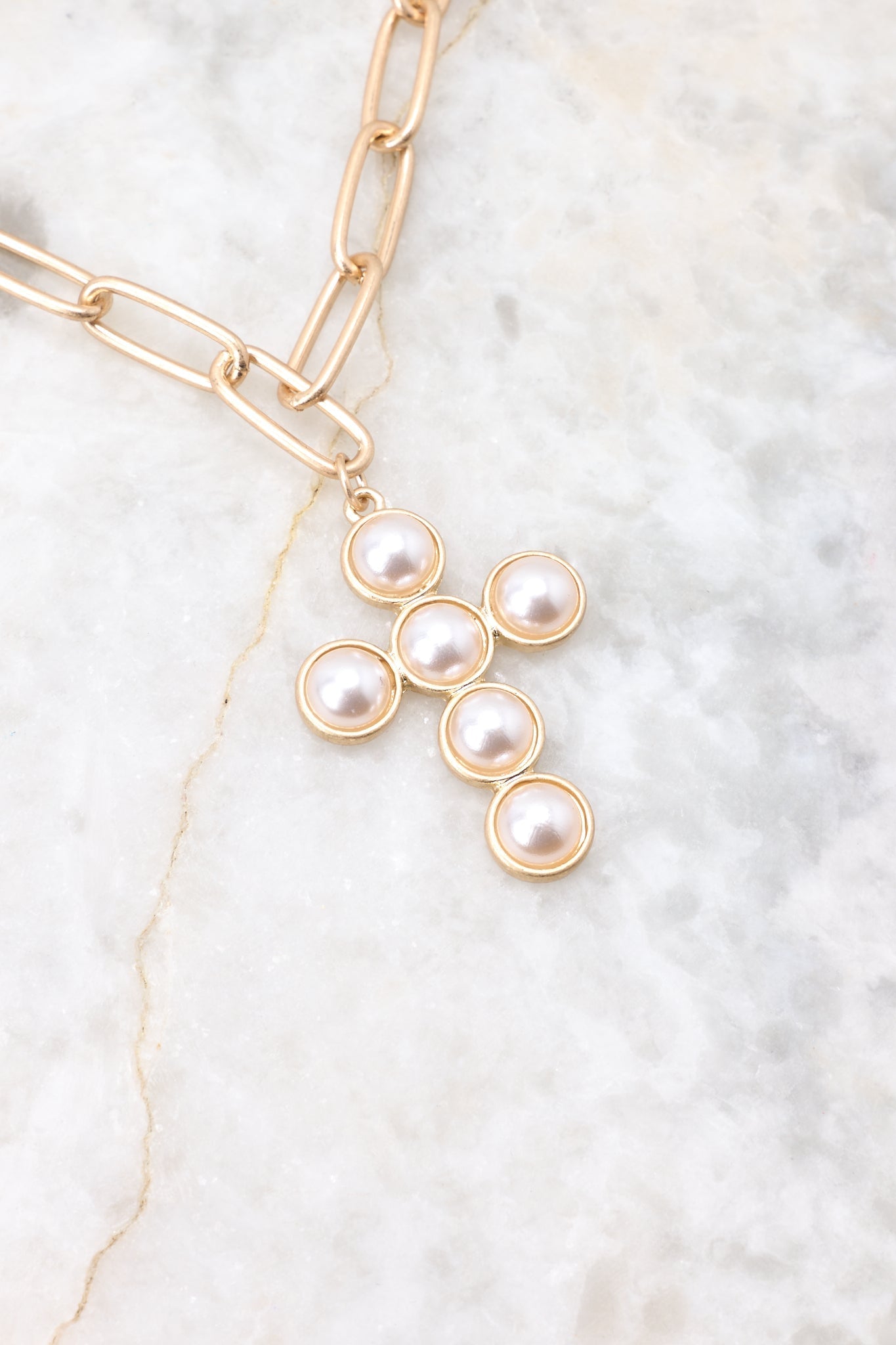 Beyond Heaven Gold Pearl Cross Necklace