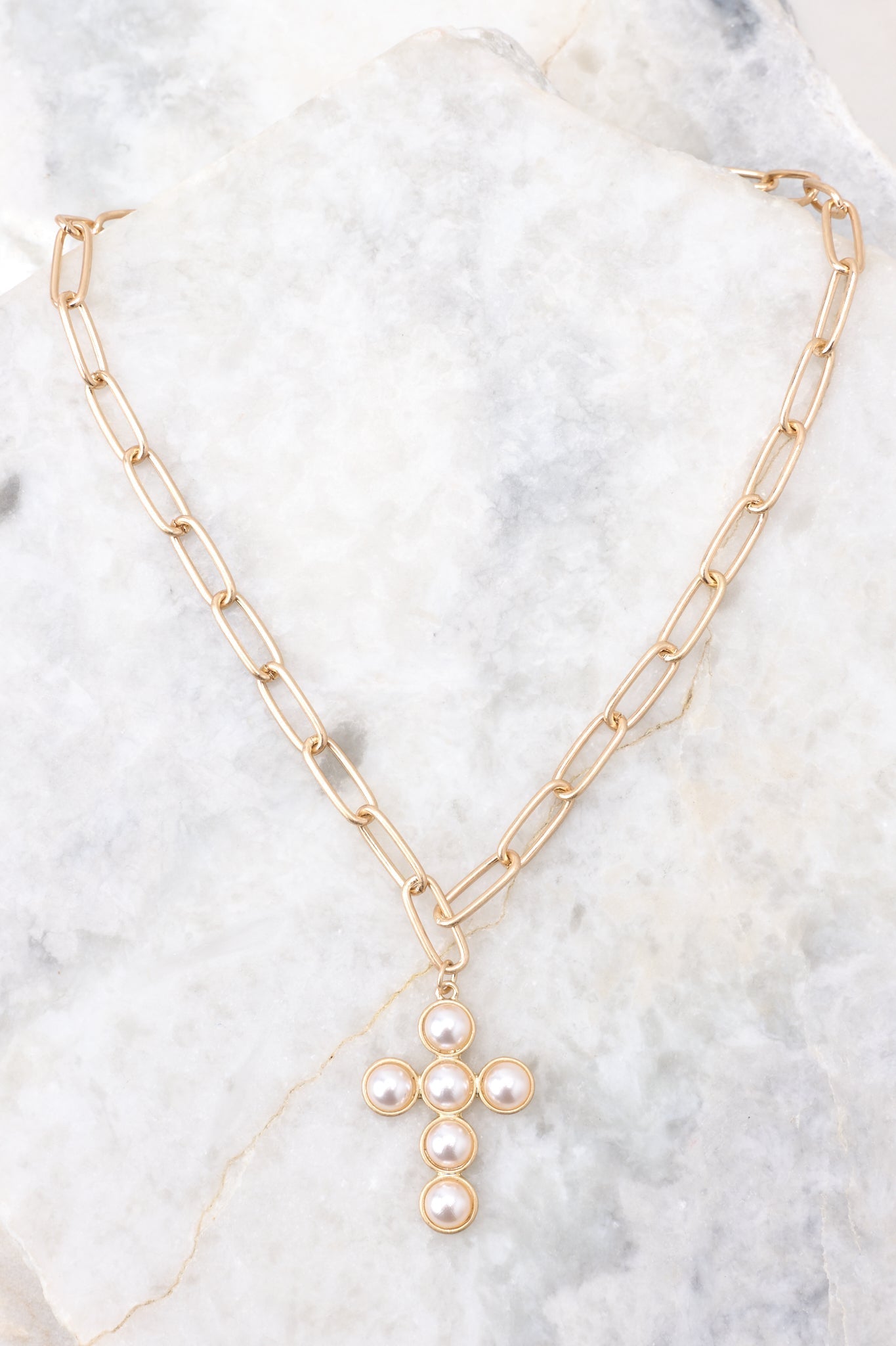 Beyond Heaven Gold Pearl Cross Necklace