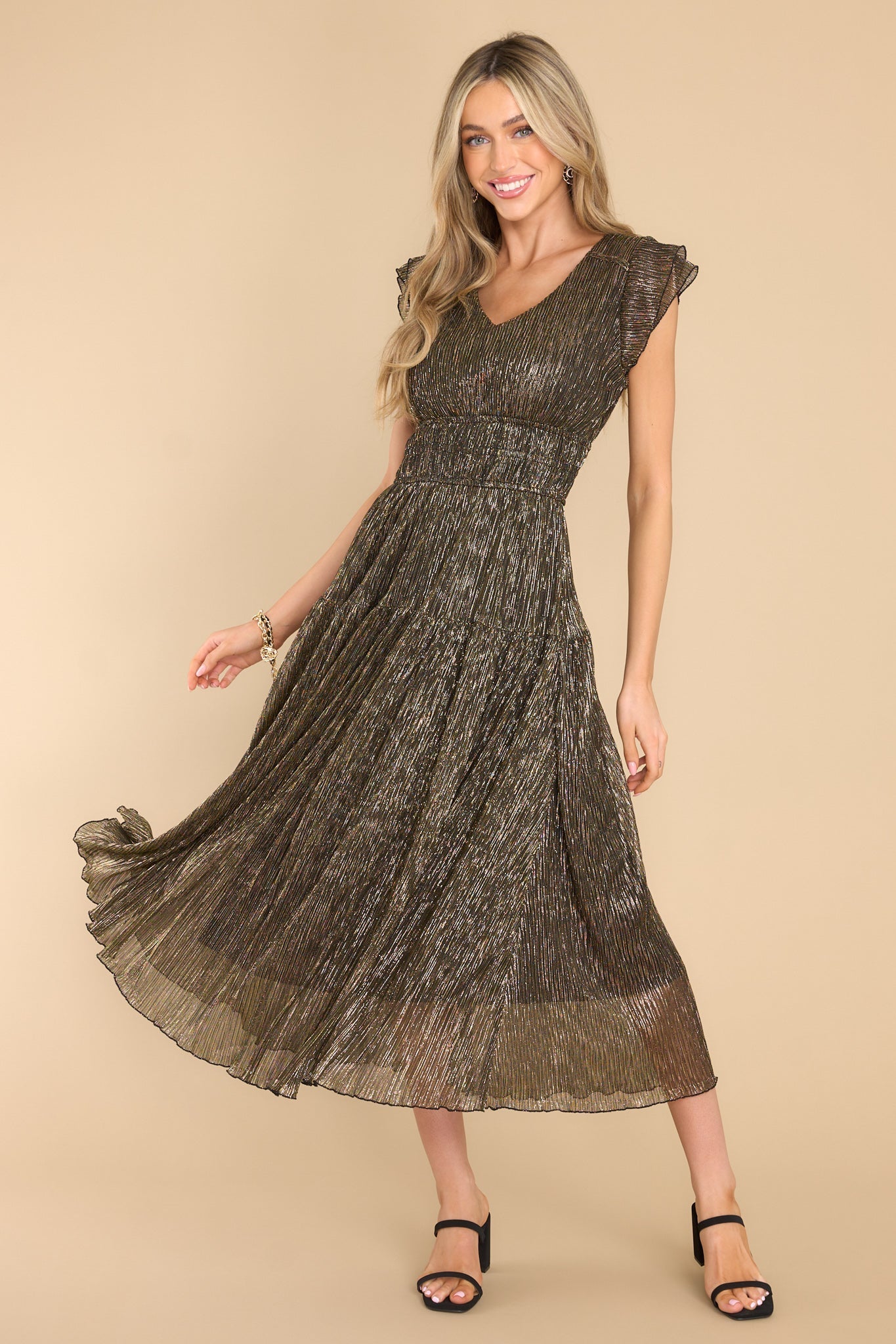 Beyond Iconic Gold Midi Dress