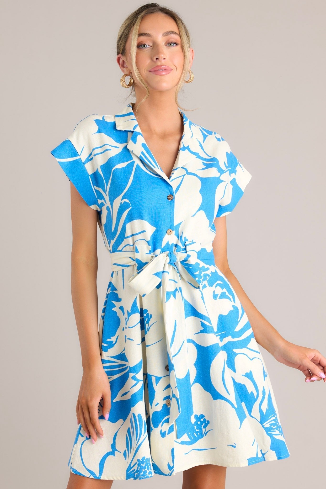 Big Feelings Blue Floral Button Front Mini Dress